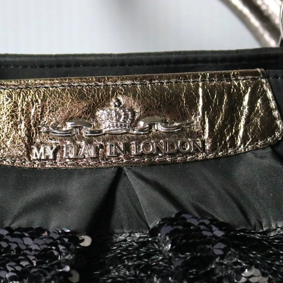 My Flat In London 'Brighton' Black Silver Sequin Shoulder Bag Purse Leather - Picture 4 of 13